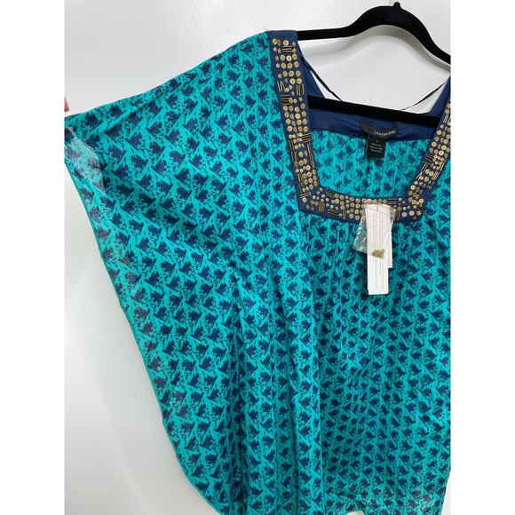 New Calvin Klein Flutter Kaftan Short Sleeve Blouse Geo Loose Embellished Bold M - Picture 5 of 10